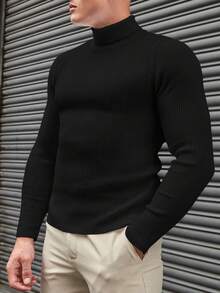 EURMUSE Men Solid Turtleneck Sweater - Black - View 4