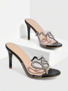 CUCCOO SZL Rhinestone Embellished Pointed Toe Sexy High Heel Sandals For Women - Black - View 2