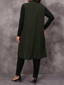 EMERY ROSE Plus Size Casual Commute Solid Color Vest Coat, Winter,,2025 New,Simple And Fashionable For Everyday Wear, Christmas,New Year,Date Night - Army Green - View 2