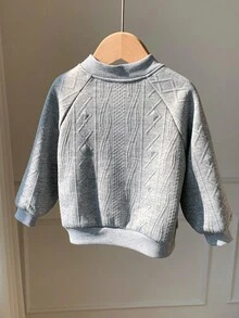 SHEIN Abyboy Babygirl 灰色纹理面料休闲夹克，适合秋冬季 - 灰色 - 查看 2