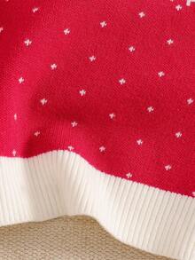 Baby Girl Casual Christmas Geometric & Polka Dot Pattern Raglan Sleeve Pullover Sweater, Autumn/Winter Fall - Red - View 7