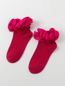 ROMWE Kawaii Women's Fashionable Mid-Calf Socks With Hollow Ruffled Design - Rose Red - View 3