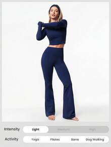 GLOWMODE 31" FeatherFit™-Warm HeatForm Soft Chill Stretchy High-Rise Waist Front Seam Zipper Side Pockets Leggings Low-Impact Yoga Pilates Studio Daily Casual Fall Winter - Dark Blue - View 6