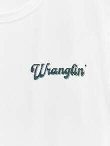 Open Phase STONE DISTRICT Men's Fashion Casual Western Cowboy Letter Print Round Neck Undershirt, Suitable For Daily, Casual And Commuting Wear Spring To Summer - White - View 4