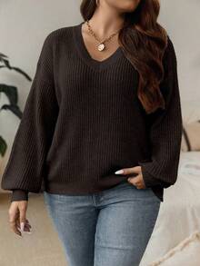 EMERY ROSE Plus Size Casual Solid Color Drop Shoulder Sweater, Autumn/Winter