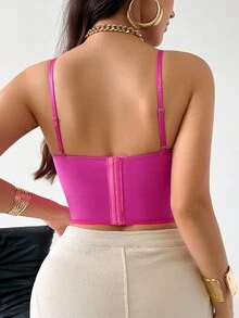 SuitURBody Women's Lace Patchwork Bra And Wireless Bra Top With Bra - Hot Pink - View 2