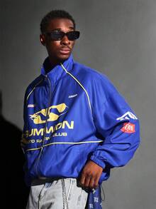 SUMWON Jachetă sport Moto Racing Club Racing Team, cu fermoar, stil retro, cu logo și detalii în dungi