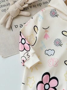 SHEIN Baby Girl Cute Floral Pattern Knit Sweatshirt, Versatile For Autumn/Winter Fall - Multicolor - View 6