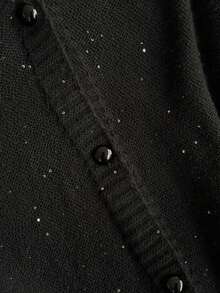 Firerie Áo len cardigan dệt sequin cỡ lớn cho nữ, áo len chui đầu ren thời trang thường ngày cho mùa thu/đông - màu đen - Xem 4