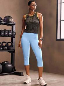 Powerista 寬腰帶手機口袋運動打底褲 - 淺藍色 - 查看 6