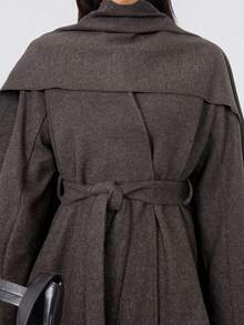 LYSMO 2025秋冬新款女装简约咖啡棕色长袖外套配腰带和围巾设计 - 咖啡棕 - 查看 7