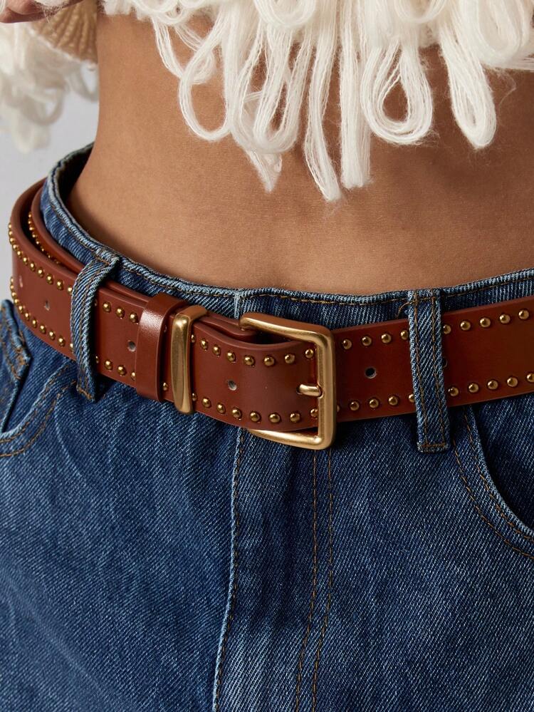 MISSGUIDED Studded Leather Belt With Square Buckle