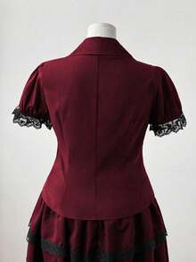 Sweetra Plus Size Women's Casual Black Short Sleeve Shirt, Rave - Burgundy - View 2