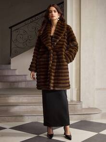 ZEYLAH Damski płaszcz w jednolitym kolorze, modny, z kołnierzem ze sztucznego futra, z długim rękawem, elegancki, jesień/zima