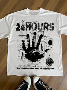 Manfinity Dauomo Camiseta de verano con estampado de letra vintage y árbol de palma oversize - Blanco - Ver 1