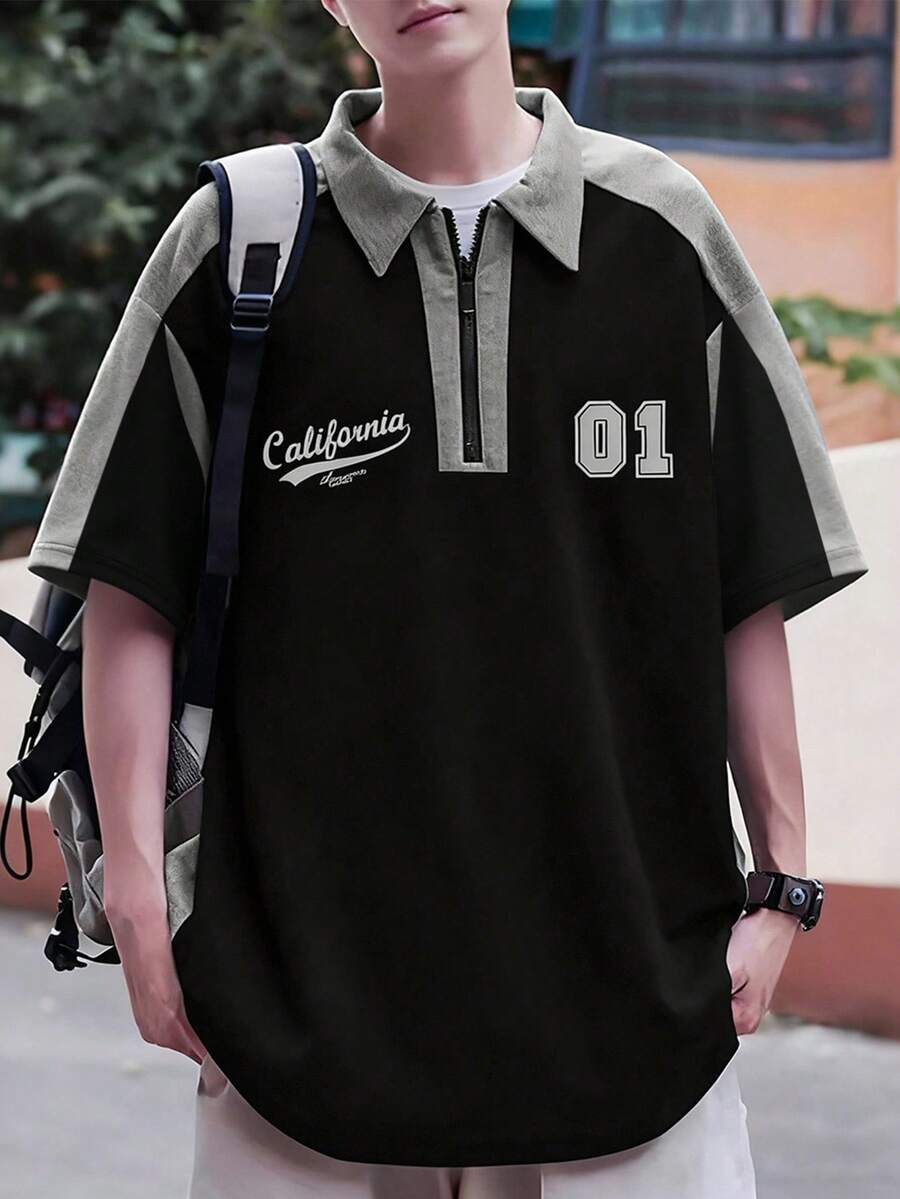 Claim Dot 宽松版型男式插肩袖字母印花 Polo 衫 - 彩色 - 查看 1