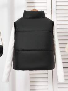 Jaqueta casual versátil sem mangas para meninas com decoração de laço, inverno - Preto - Ver 2