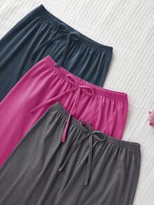 SHEIN 3件套女士简约风抽绳休闲居家舒适裤，秋冬服装 - 彩色 - 查看 4