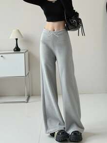 女童纯灰色拉绒面料长裤 - 无抽绳