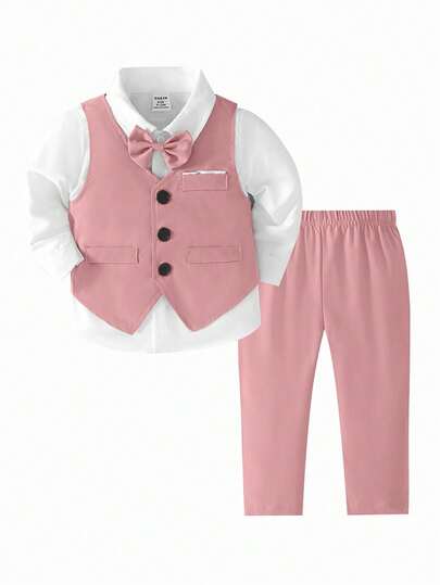 Conjunto de chaleco y pantalones de un solo pecho de unicolor para bebé niño, traje de caballero