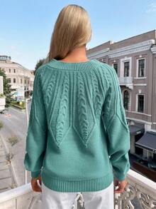 EURMUSE Solid Raglan Sleeve Cable Knit Sweater