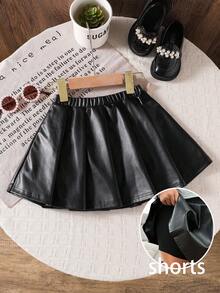 Emery Rose Kids Emery Rose Kids 年轻女孩休闲超短款PU百褶裙（含防闪烁内衣），黑色PU皮革百褶裙 - 黑色 - 查看 9
