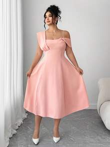 Elenzga Đầm ngắn dáng ôm độc đáo, thanh lịch dành cho nữ cỡ lớn, dây đeo bất đối xứng, màu trơn. - Hồng - Xem 3