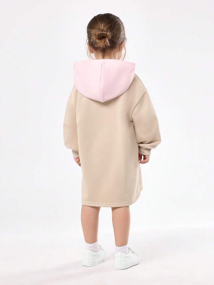 Oversized Hoodie Dress With Varsity Letters And Contrast Hood