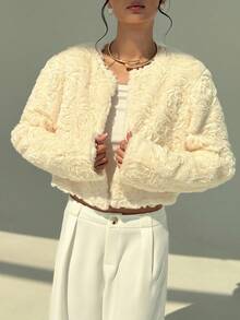 Aloruh Chaqueta regular minimalista y elegante de tela texturizada, para otoño/invierno - Albaricoque - Ver 3