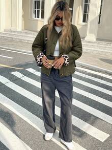 Serisse Abrigo acolchado y acolchado para mujer con cierre de botones delantero, casual y cálido para otoño/invierno - Verde militar - Ver 7