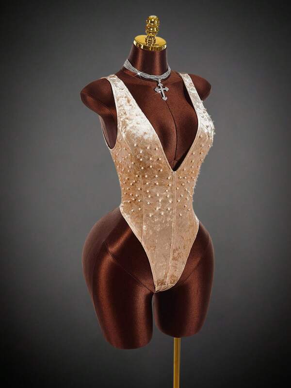 Amplova Body de mujer con tachuelas sexy y sin mangas