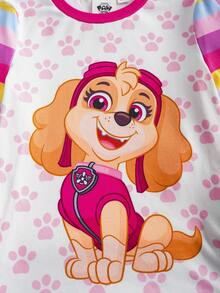 SHEIN | PAW Patrol 4 件套小女孩卡通可爱小狗爪子和彩虹条纹全身印花拼色舒适家居服睡衣套装，春秋 - 粉色 - 查看 7