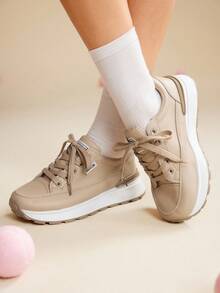 CUCCOO EASI Women's Thick Sole Solid Color Casual Sneakers