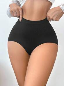 SHEIN 6pcs/Pack Women's Comfortable High Waist Seamless Briefs - Black - View 6