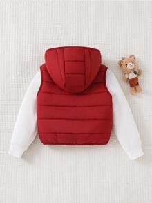 Cozy Pixies Newborn Baby Boy Cartoon Bear Pattern Hooded Fleece Vest Cardigan - Burgundy - View 2