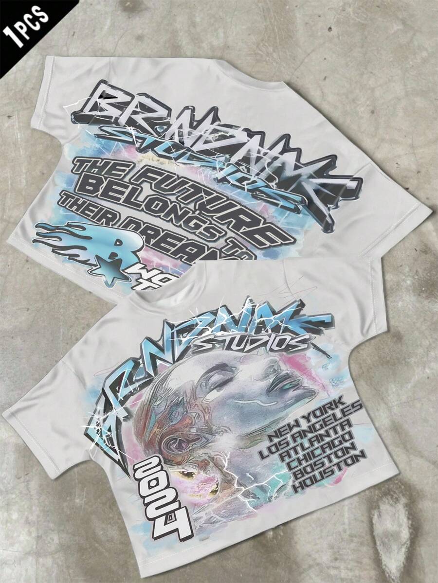 Estilo callejero, camiseta de cuello redondo de manga corta minimalista informal para niño preadolescente, adecuada para el verano