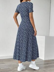 Flirla Petite Vestido de verano de manga corta con escote en V y estampado floral diminuto (corte aleatorio) para mujer, vestido largo para mujer - Multicolor - Ver 2