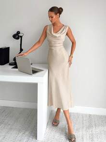 Siren Gaze Đầm không tay bó eo tối giản màu trơn đơn giản dành cho nữ - Màu be - Xem 3