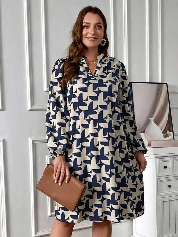 Miaspire Vestido de verano para mujeres de talla grande con cuello en V y mangas de linterna en bloques de color