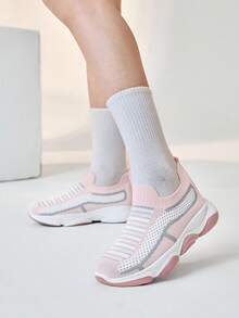 JNSQ 1 Paar Mode Lässig Allround Vielseitig Komfortabel Weichsohlig Atmungsaktiv Kontrastfarbe Rosa Slip-On Mädchen Kinder Athletisch Sneaker Sport Laufschuhe, Schulanfangszeit