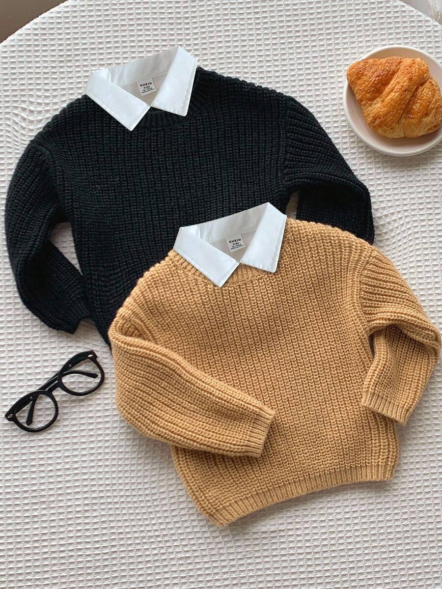 SHEIN 男婴保暖内衬圆领长袖卫衣套装（2件装），舒适休闲日常基础款，适合室内、室外、日常穿着、运动、派对、节日、街头风、万圣节、圣诞节、秋冬季等场合。 - 彩色 - 查看 1