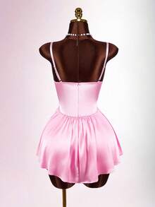 Amplova Damen sexy Party Minikleid mit Strass-Verzierung und Trägern