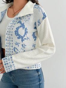 SHEIN Tall Suéter de cuello alto tipo cárdigan de talla pequeña para vacaciones, blanco, manga larga, otoño/invierno - Albaricoque - Ver 4