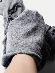 SHEIN EZwear 秋季大码女式休闲生菜花边喇叭袖T恤 - 灰色 - 查看 5