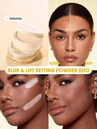 SHEGLAM Insta-Ready Ultra-Fine تنعيم وشد بودرة التثبيت اثنان في واحد-Banana علامة تجارية جمال مكياج مستحضرات تجميل للنساء الفتيات مثالي لفصل الخريف الشتاء مثالي ل- Y2K أزياء أنيقة هدية حفلة جاهز أفضل لون