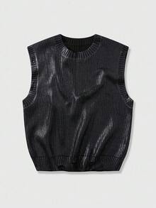 ROMWE MEN Street Life 男士圆领烫花休闲百搭针织背心，秋季时尚 - 金色 - 查看 1