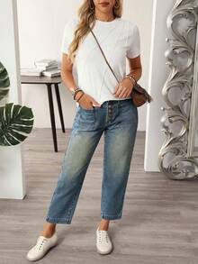 EMERY ROSE Women's Casual Washed Tapered Leg Jeans - Blue - View 6