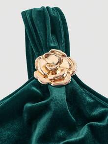SHEIN MOD Váy dài vai thanh lịch cổ điển dành cho nữ - Màu xanh lá cây đậm - Xem 3