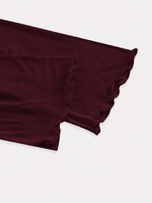 SHEIN MOD Elegante maglietta bordeaux con scollo a barca e maniche a sbuffo, adatta per l'ufficio