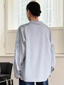 DAZY Women's Floral Patchwork Loose Long Sleeve Casual Elegant Urban Casual Shirt Fall - Blue - View 5